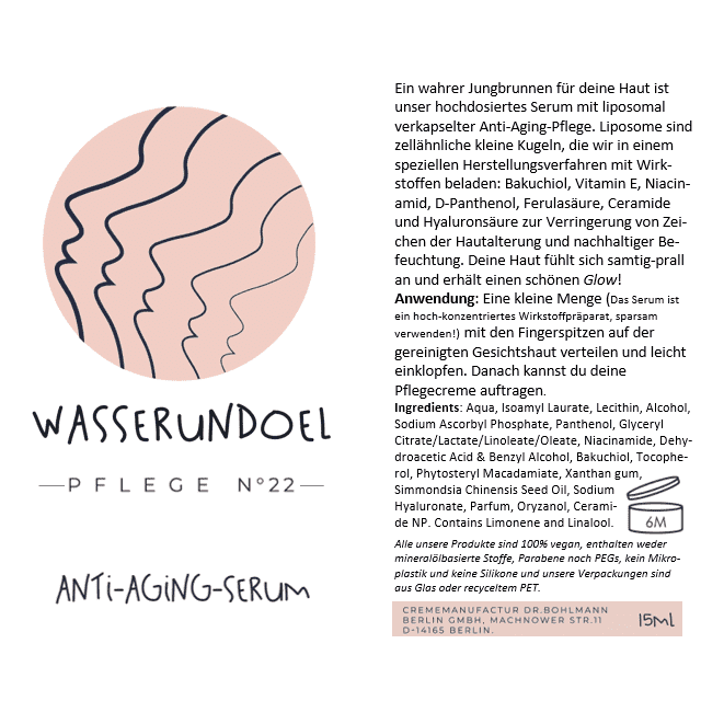 Produktinformationen, Anwendungshinweise und Inhaltsstoffe des hochdosierten Anti-Aging-Serums von wasserundoel