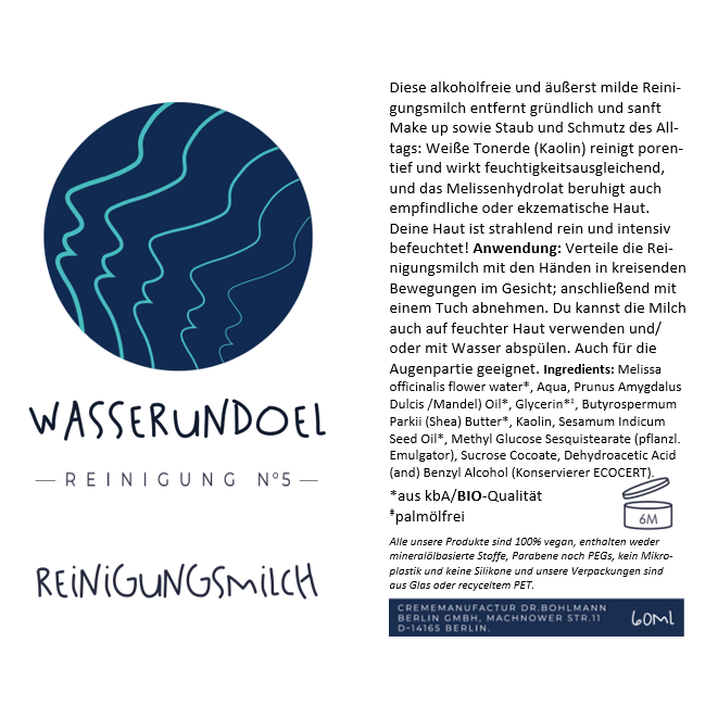 Produktinformationen, Anwendungshinweise und Inhaltsstoffe der milden Reinigunsmilch Melisse von wasserundoel