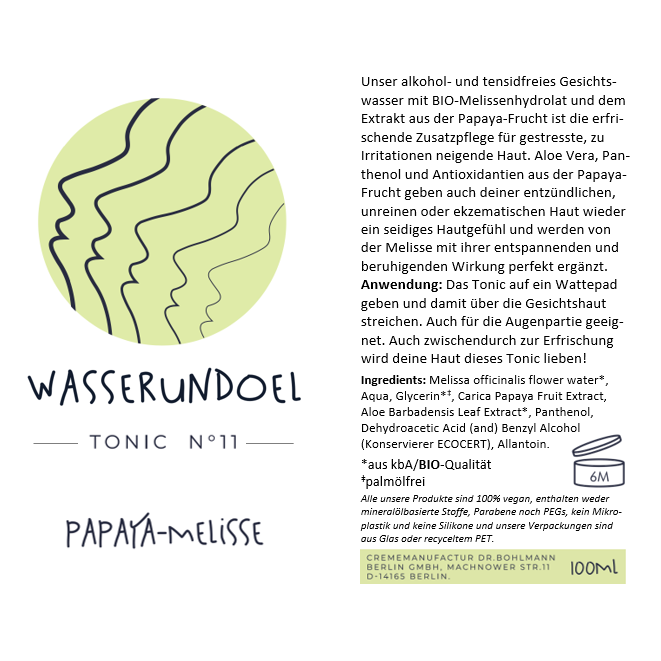 Produktinformationen, Anwendungshinweise und Inhaltsstoffe des Tonics Papaya-Melisse von wasserundoel